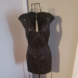 H&M Black Mini V-Neck Backless Dress